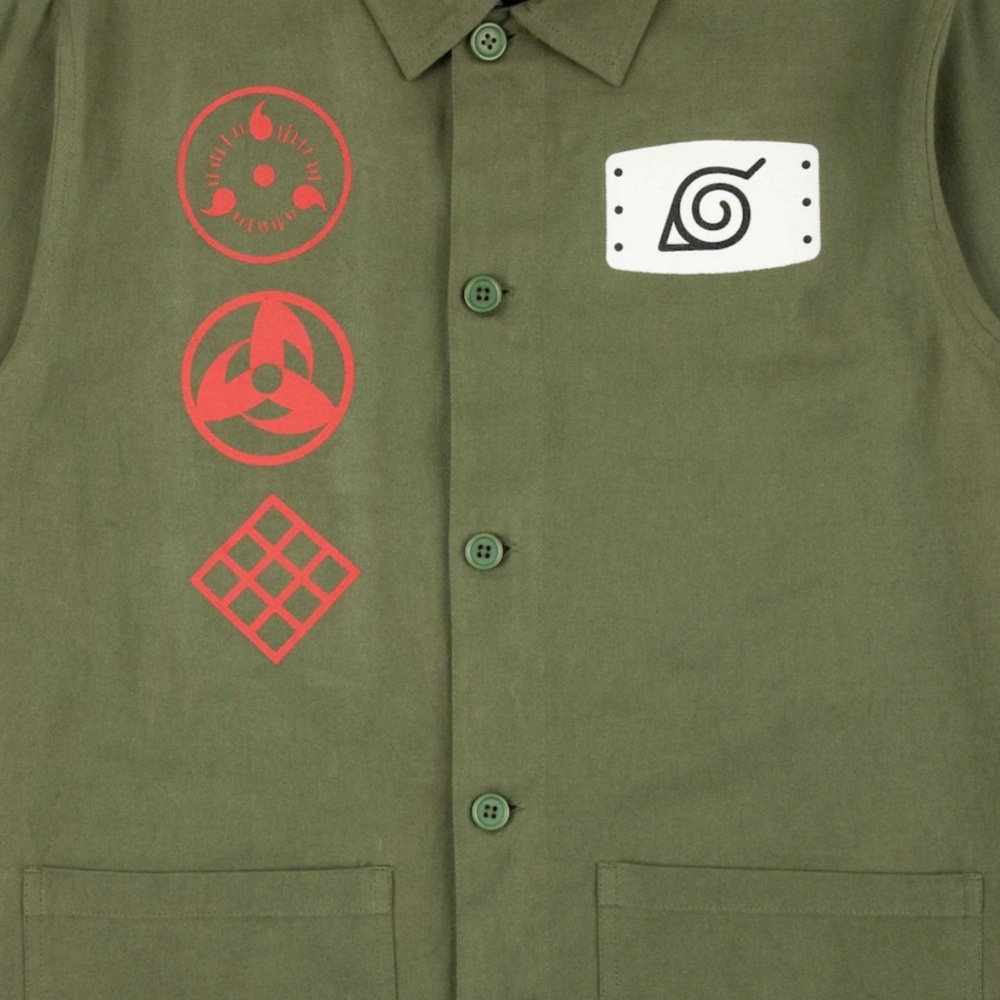 Naruto Shippuden Hidden Leaf Village Shinobi Button-Up Jacket- Olive - Picture 5 of 7